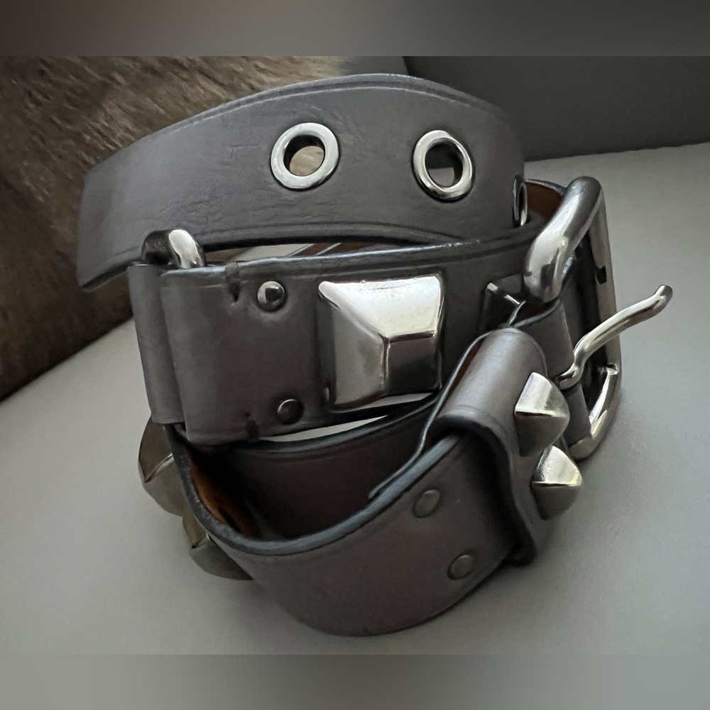 PRADA Studded Leather Belt – Silver Buckle - Picture 2 of 11